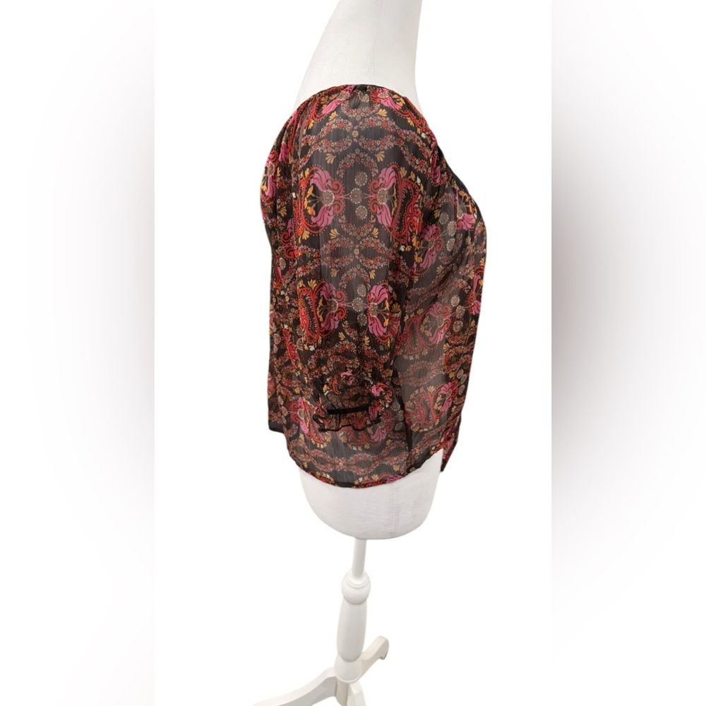 Floral Black and Red Women's Top - Picture 4 of 6